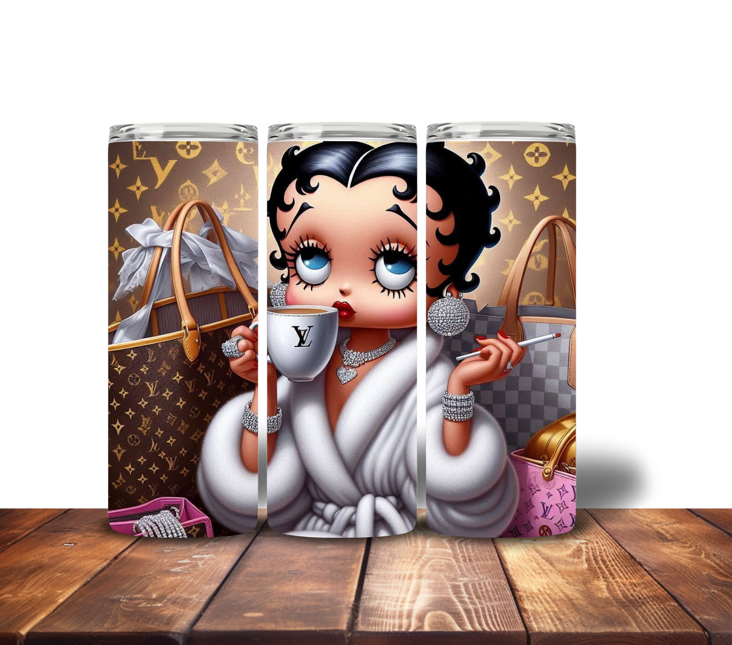 SIPPING BETTY IN A WHITE ROBE