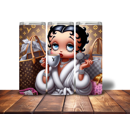 SIPPING BETTY IN A WHITE ROBE